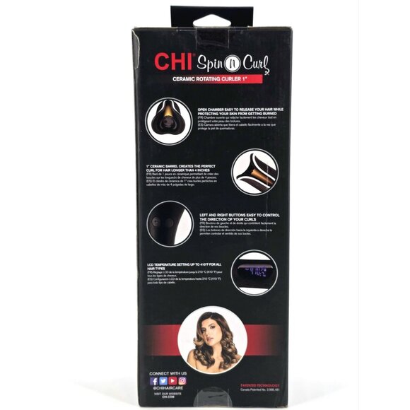 CHI Spin N Curl, Curling Iron Provides Preset Temperature Settings Onyx Black - Picture 7 of 10